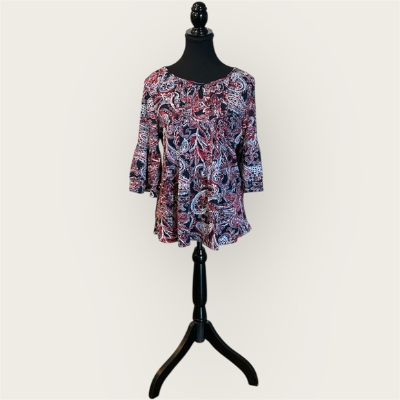 Roz & Ali Tops - Roz & Ali Red and Black Paisley Blouse
